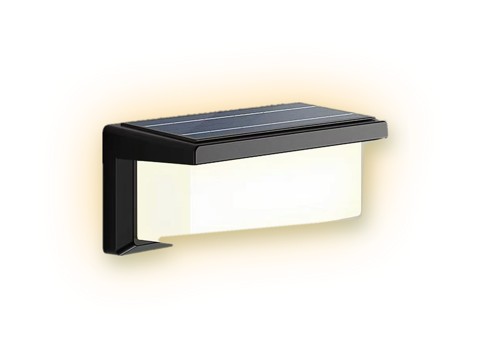 RENYI solar motion-sensor wall light glowing with warm light