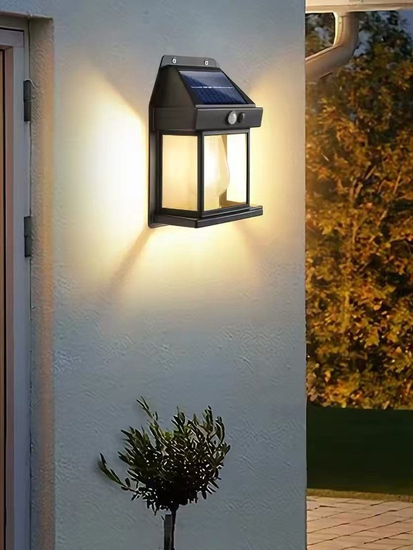 Wall lantern beside a courtyard door